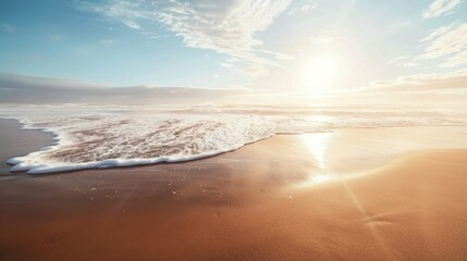 Fototapeta premium Empty beach at sunrise, representing solitude and freedom