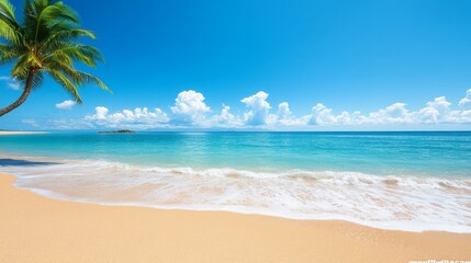 Vibrant Tropical Beach Scene with Smooth Waves and Calming Atmosphere for Relaxation