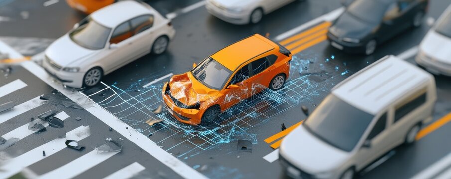 Traffic accident analysis with ai reconstructing events through data in 3d illustration