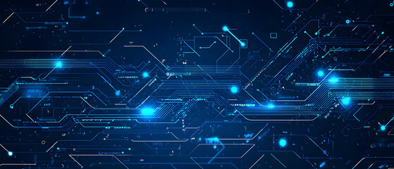 A flat vector illustration of a coding concept, deep blue theme, technology background, code snippets flowing across, binary codes integrated into the design, subtle glow effects, dark blue tones