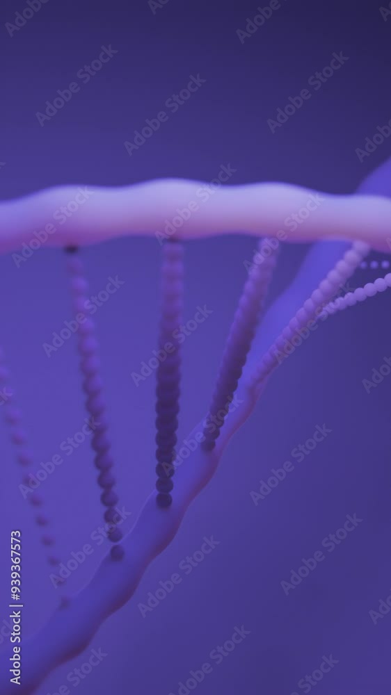 Poster moving 3d dna structure. design. 3d dna chain moving in electronic space. close-up animation of movi