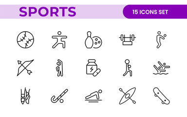Sports and outdoor activities line icon set. Outline icon collection related to outdoor sports.