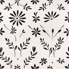 Fototapeta premium Seamless pattern with black floral elements on a white background.