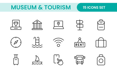 Museum and Tourism outline modern icon set. editable line icon illustration.