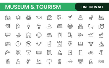Museum and Tourism outline modern icon set. editable line icon illustration.