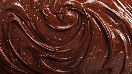 A close-up of swirling melted chocolate with rich textures and creamy layers background