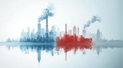 Fototapeta premium An infographic where blue represents clean air and water, while red is used for areas affected by pollution, highlighting areas of improvement.