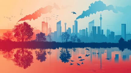 An infographic where blue represents clean air and water, while red is used for areas affected by pollution, highlighting areas of improvement.