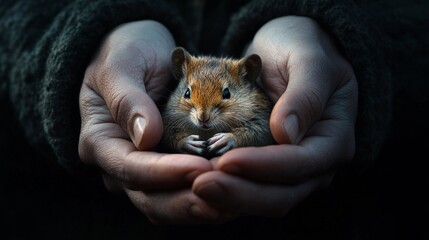 An endangered animal being shielded by human hands, illustrating the importance of conservation efforts.