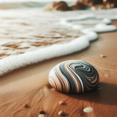 A beautiful shell resting on soft, wavy sand, showcasing natural textures and gentle colors, perfect for beach and nature themes.
