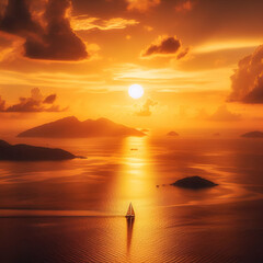 breathtaking sunset over calm ocean with vibrant orange sky and reflective water