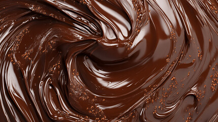 A close-up of swirling melted chocolate with rich textures and creamy layers background