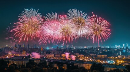 Fireworks Display Over Cityscape