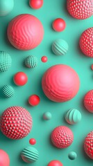 Pink Circles, Balls, Spheres on Green Background, Abstract Image, Texture, Pattern, Wallpaper, Cover and Screen of Smartphone, Cell Phone, Computer, Laptop, 9:16 and 16:9 Format
