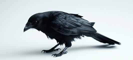 Fototapeta premium A spooky black crow figurine with glossy feathers
