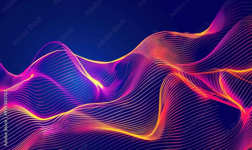 Wall mural An abstract art piece featuring flowing neon light waves that create a mesmerizing and dynamic visual experience.