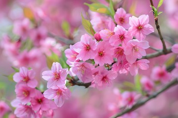 Obraz premium Beautiful pink cherry blossom flowers blooming on branch in spring season