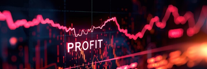 Fototapeta premium Digital display showing profit with stock market trends, highlighting financial growth and data analysis in a dynamic market environment.