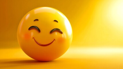 Fototapeta premium A cheerful yellow smiley face with a wide grin brings joy to any design project. This image is perfect for social media or content about happiness and positivity. AI