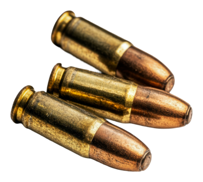 PNG Close-up of three bullets on a white background