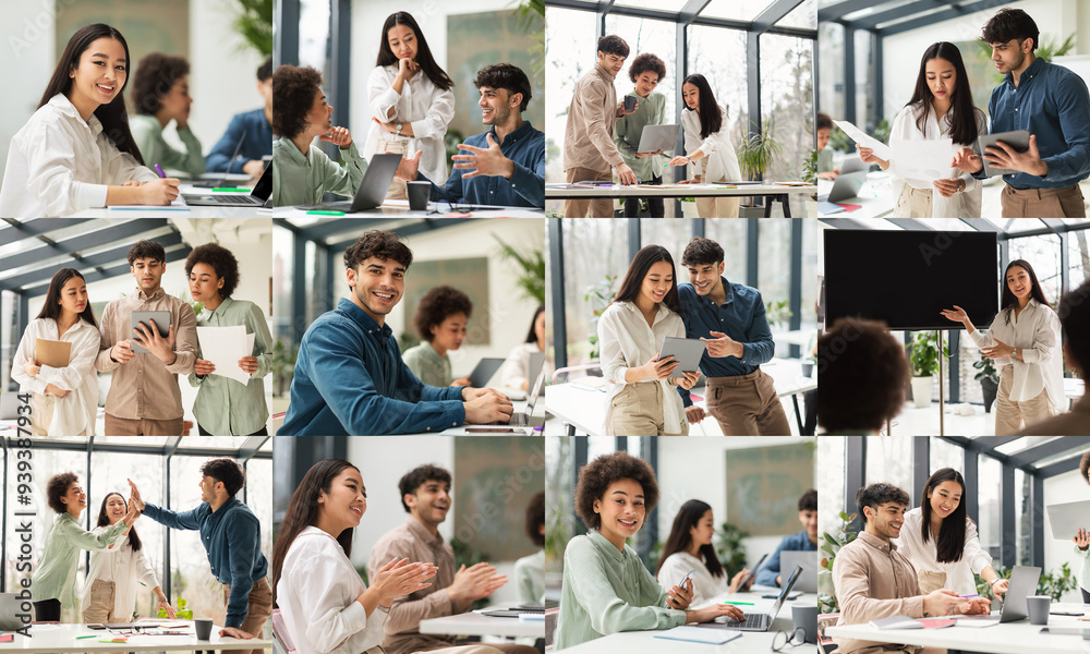 Poster a diverse group of individuals engages in a collaborative brainstorming session in a well-lit, conte