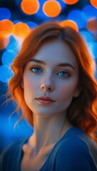 Naklejka premium Portrait of a woman with red hair and blue eyes
