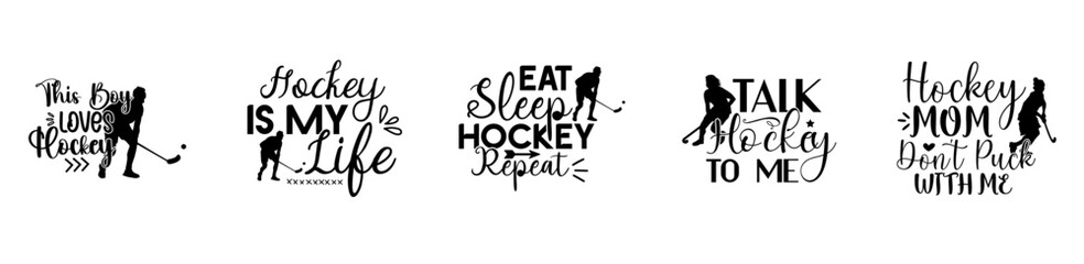 Fototapeta premium Minimalist Hockey Phrases, Inscriptions Set Vector Illustration for Gift Card, T-Shirt Design, Greeting Card