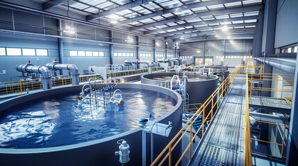 Fototapeta premium A modern water treatment plant where environmental engineers are monitoring the purification process. T
