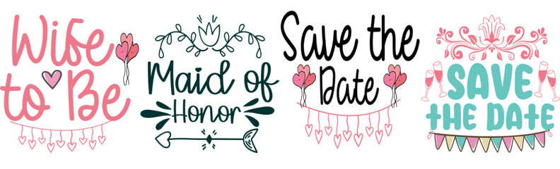 Creative Wedding Quotes, Calligraphy Bundle Vector Illustration for Packaging, Flyer, Stationery