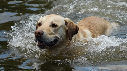 Labrador Retriever Swimming in Lake