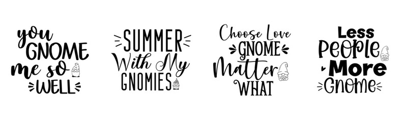 Minimalist Gnome Calligraphic Lettering, Phrases Pack Vector Illustration for Banner, Stationery, Vouchers