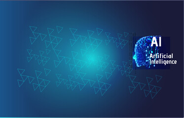 AI banner, space dark blue, tech data face, star background 