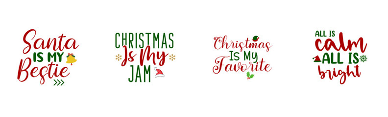 Vibrant Christmas Quotes, Typography Collection Vector Illustration for Social Media Post, Holiday Cards, Bookmark