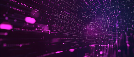 Fototapeta premium A flat vector illustration of a graphic technology background, deep purple tones, coding elements, grid patterns, code symbols floating, modern and clean vector art, subtle lighting effects, digital 