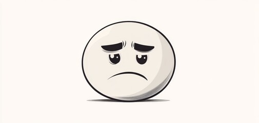 A Sad Egg Closeup Perspective of a White Egg with Black Outline and Sad Facial Expression on White Background