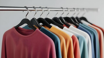 Obraz premium Diverse and Vibrant Clothing on a Hanger Rack Showcasing Fashion Styles