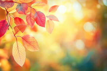 Fototapeta premium Autumn nature background with leaves and bokeh