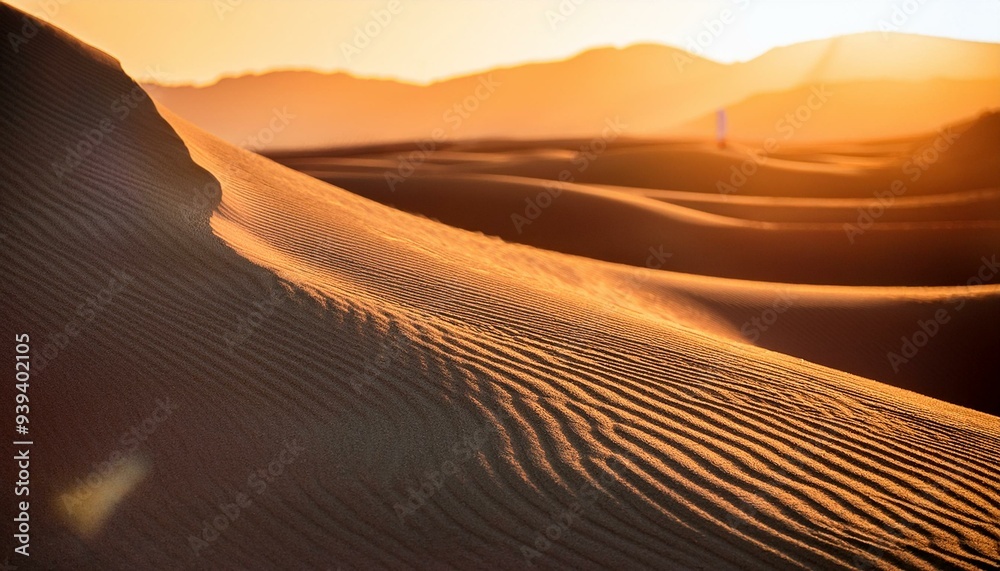 Wall mural Close up real photo of sand ripples at sunset, beach or desert background