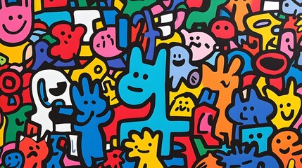 Colorful Doodle Monsters and Shapes Abstract Art Background