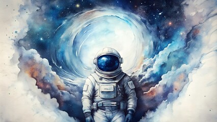 Fototapeta premium Astronaut Exploring Cosmic Vortex in Space