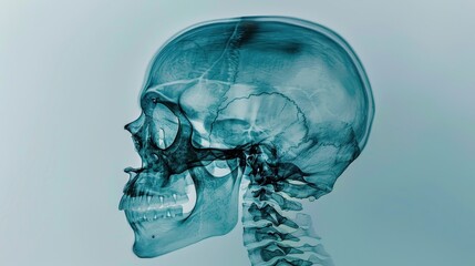 Detailed X-ray Imaging of Human Skull with Visible Cranial Structure and Teeth