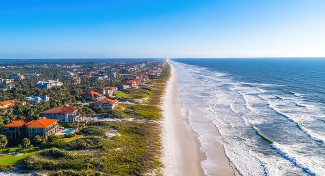 Jacksonville Florida Beach Aerial View. Luxury Home on Ponte Vedra Beach with Ocean Views