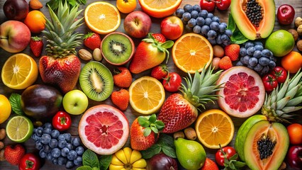 Assorted fresh fruits arranged in a visually appealing display