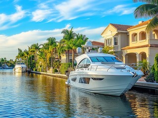 Fort Lauderdale Homes. Luxury Canal-Front Homes with Yacht on Las Olas Drive in Florida