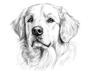 Golden Retriever Sketch. A Detailed Illustration of a Purebred Dog Guard Dog