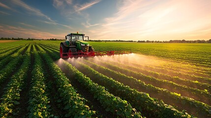 Fototapeta premium Eco-Friendly Tractor Spraying Crops for Sustainable and Organic Farming