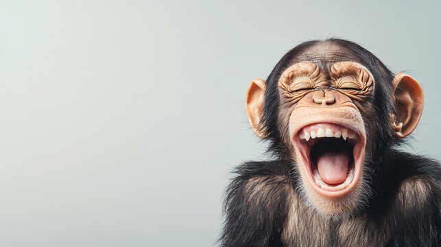 A joyful monkey laughing heartily, showcasing a charming expression against a simple background. Perfect for fun and playful themes.