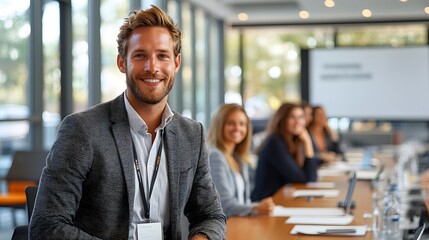 Speaker giving a business presentation in a corporate conference room, engaged audience, entrepreneurship strategies