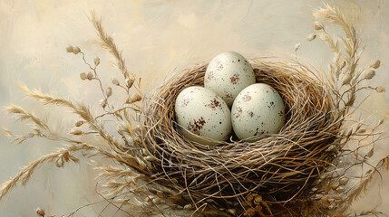 Obraz premium Egg in a Cozy Nest A Symbol of Protection and New Life