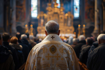 Obraz premium Photo of catholic priest, seen from behind